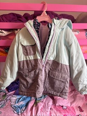 Swiss Tech Girls Mint and Heather Gray Hooded Puffer Jacket